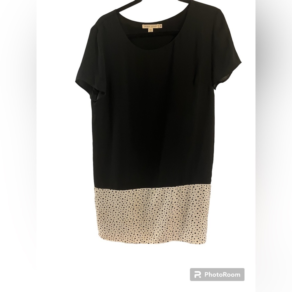 Paper Crown Black Polka‎ Dot Colorblock Shift Dress mini Medium minimalist